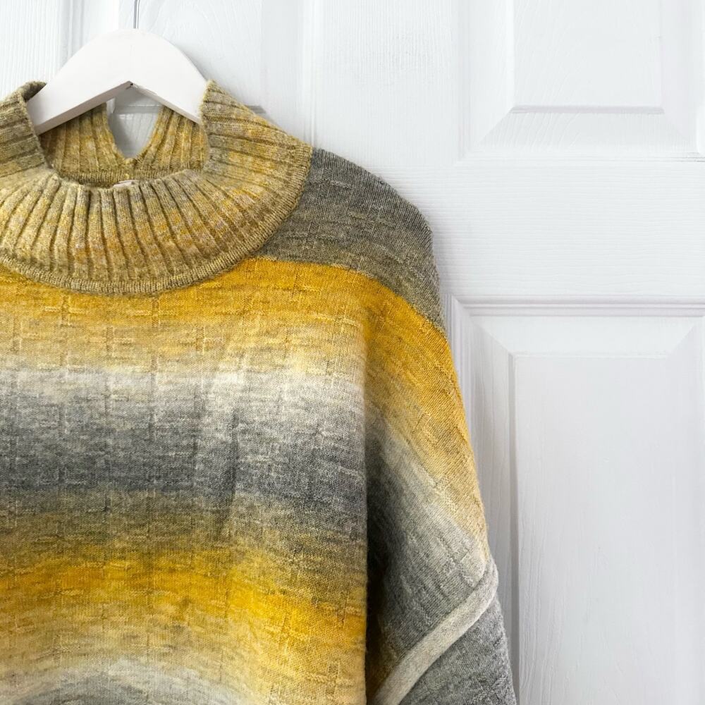 Pilcro Anthropologie Yellow Grey Ombre Striped Cropped Mock Neck Sweater XL - Picture 7 of 15